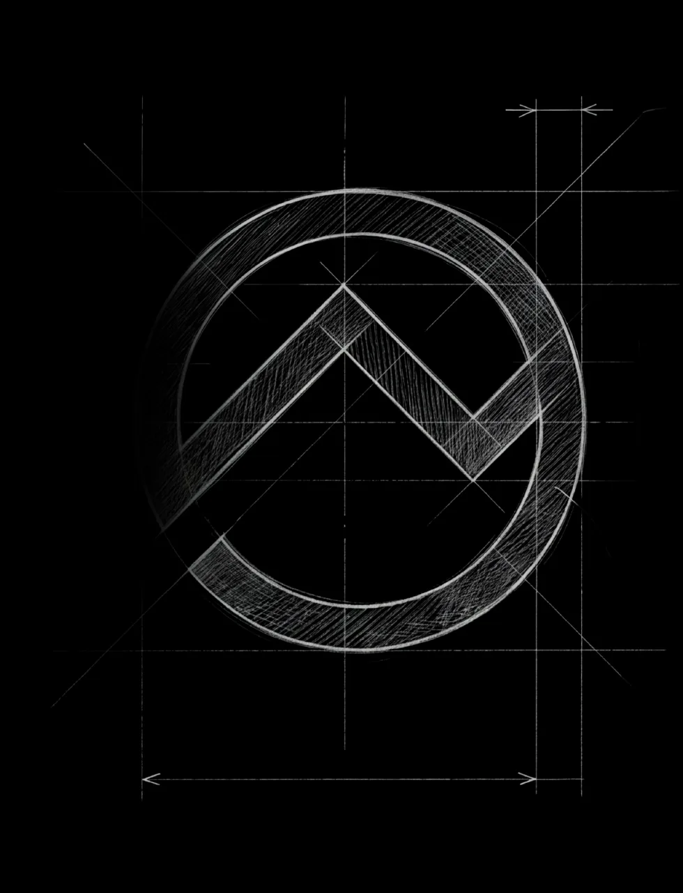 schizzi del logo OM ispirato al profilo del Monviso